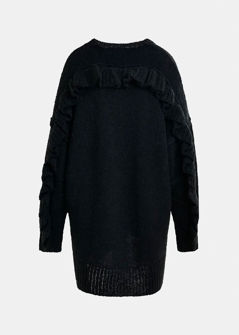 Essentiel Antwerp - Ifly Pullover With Rufflesifly - Black Strikbluser 