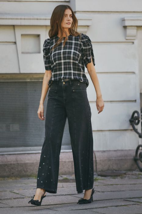 Forudbestilling - Co´Couture - Sifcc Eyelet Wide Jeans 31586 - 96 - Black Bukser 