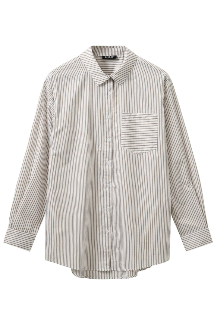 H2O - Rønne Essential Pajamas Shirt L/S 101018-2 - 7043 - White/Brown