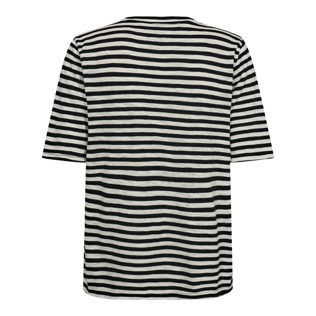 Forudbestilling - Liberte - Ulla-Ss-Vneck-Stripe-Tshirt - Black White Stripe T-shirts 