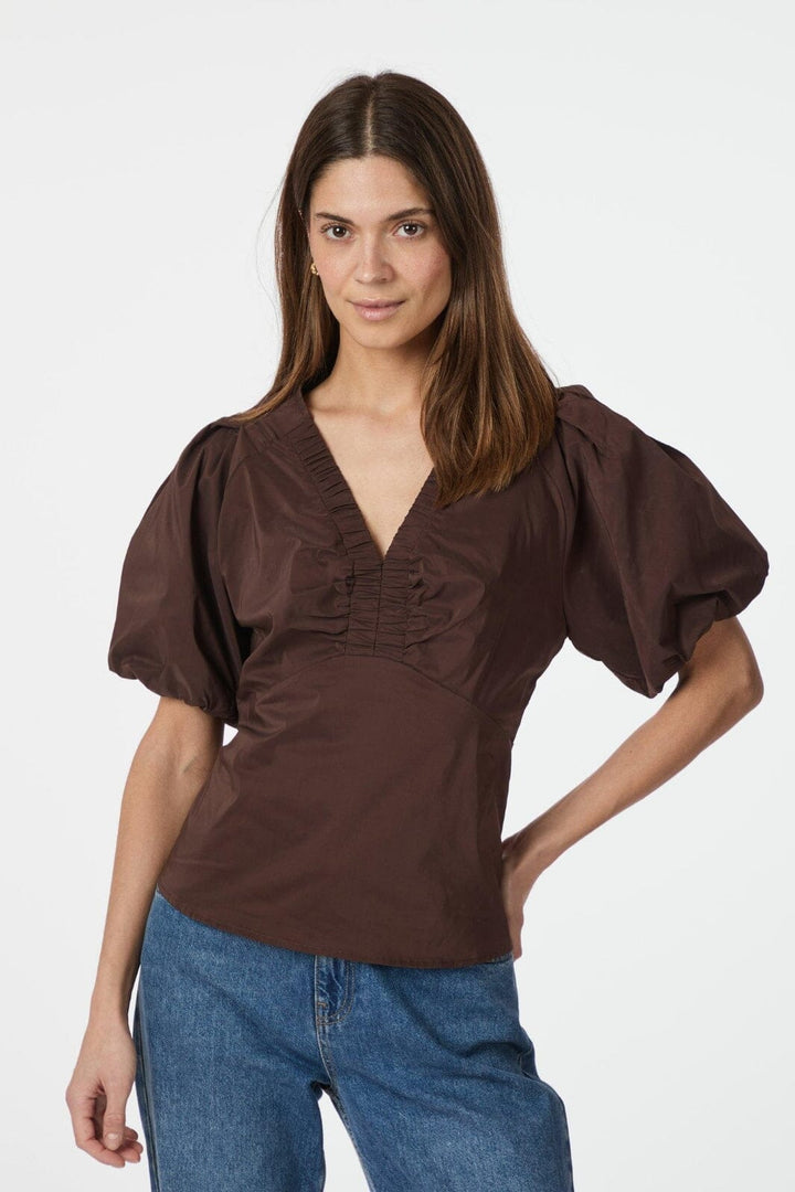 Neo Noir - Irina Poplin Blouse 162219 - 676 - Dark Brown