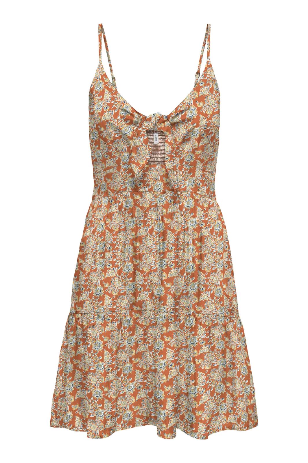 Vorbestellung - Only - Onljennie S/L Knot Short Dress Ox - 4948116 Apricot Orange Flowers