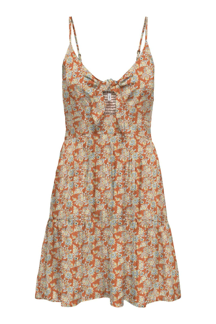 Vorbestellung - Only - Onljennie S/L Knot Short Dress Ox - 4948116 Apricot Orange Flowers