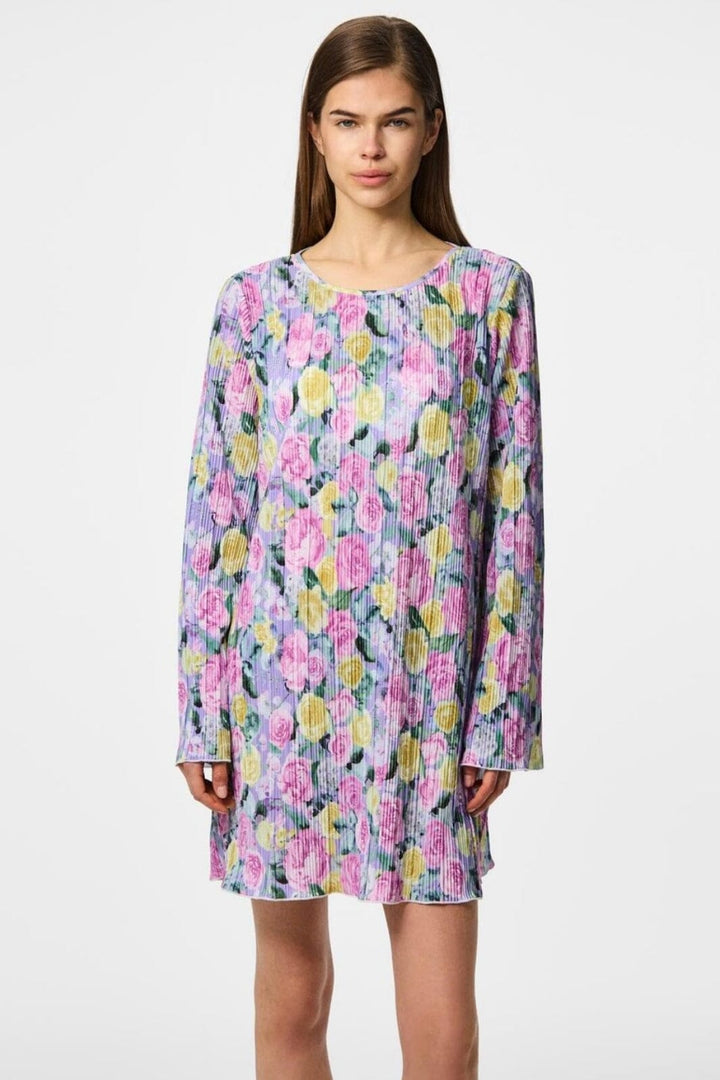 Pieces - Pcamber Ls Short Dress Kca - 4842926 Lavender Blurry Flowers