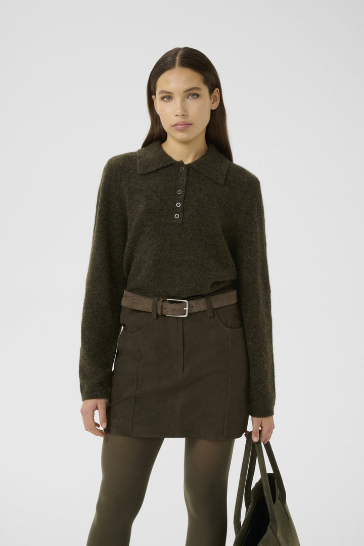 Gestuz - Gzalpha Polo Pullover 10910589 - 108311 - Olive Mélange Strikbluser 