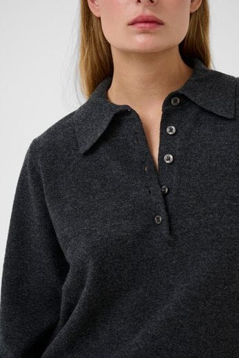 Gestuz - Gzmanzi Polo Pullover 10910534 - 106530 - Deep Graphite Melange Strikbluser 
