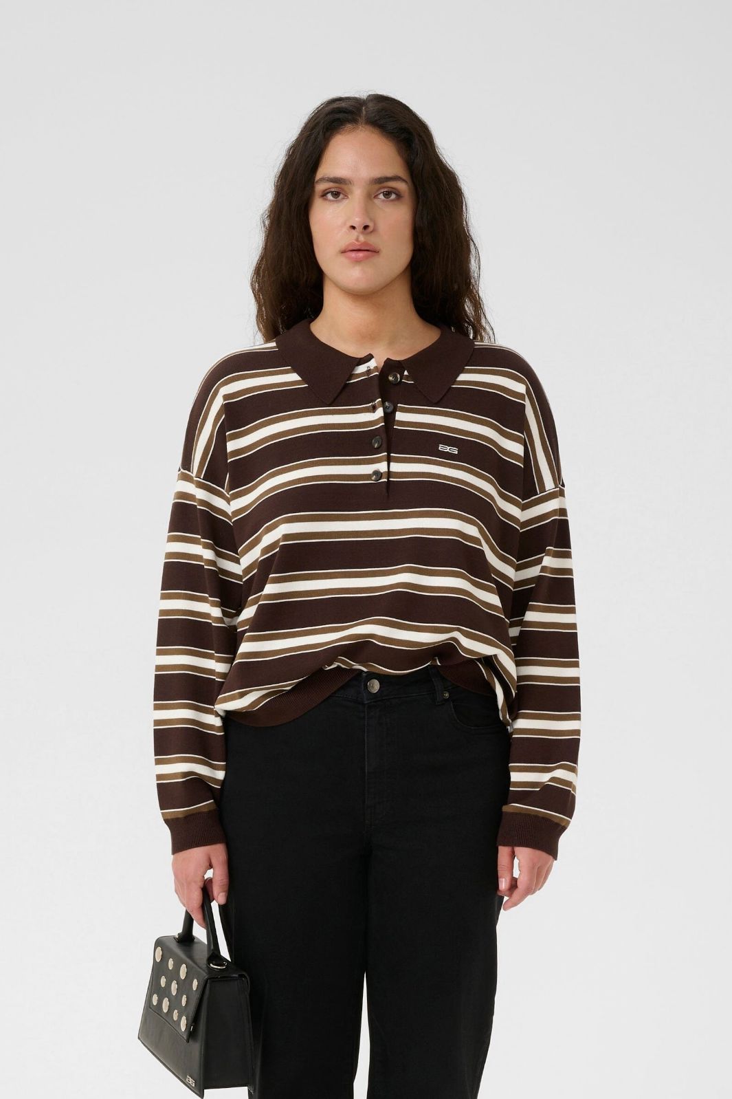 Gestuz - Gzpaige Polo Pullover 10910655 - 108478 - Molé/Dark Beech/Egret Strikbluser 