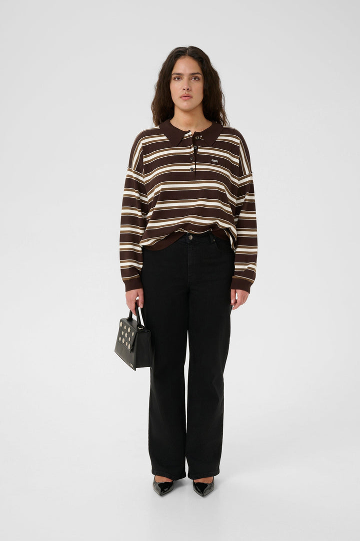 Gestuz - Gzpaige Polo Pullover 10910655 - 108478 - Molé/Dark Beech/Egret Strikbluser 