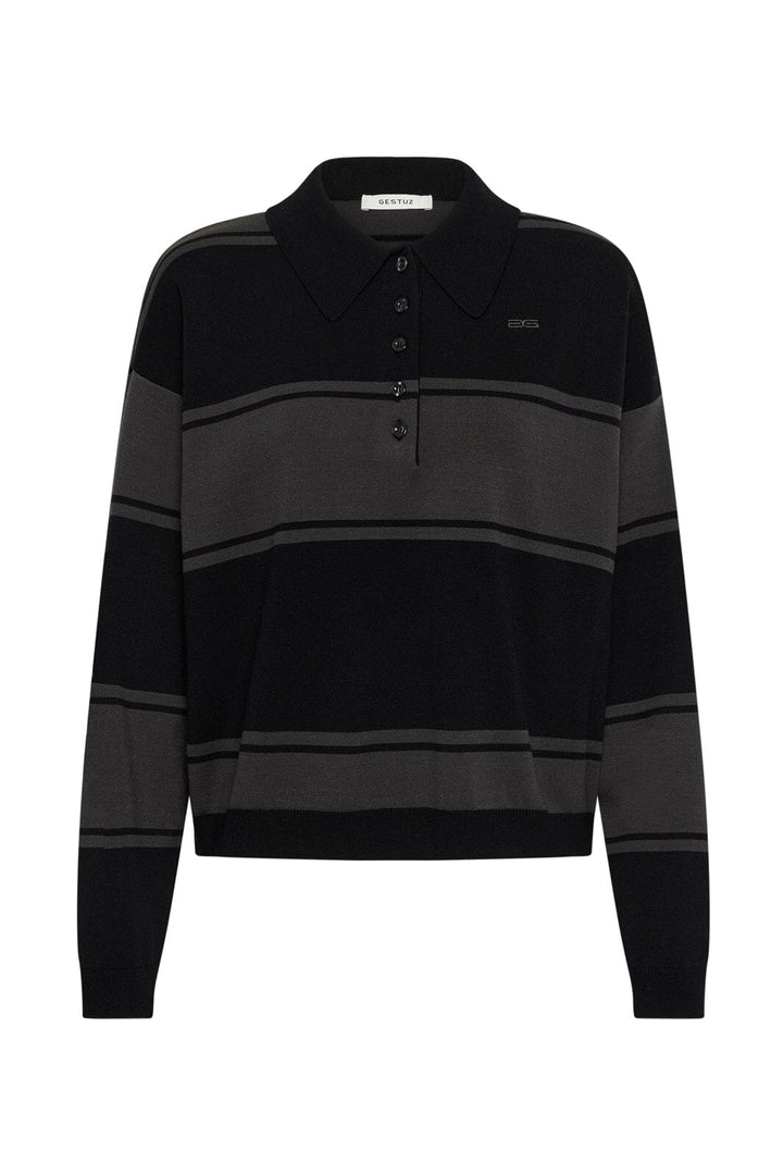 Gestuz - Gzsilda Polo Pullover 10911513 - 109930 - Black/Raven Striped