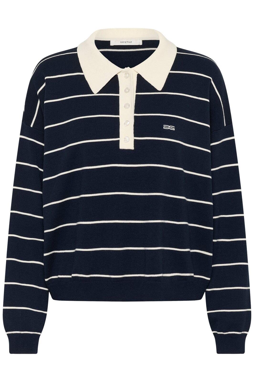 Gestuz - Gztaige Polo Pullover 10910829 - 109335 - Skycaptain Striped Strikbluser 