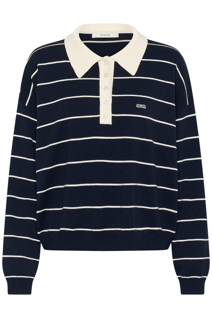 Gestuz - Gztaige Polo Pullover 10910829 - 109335 - Skycaptain Striped Strikbluser 
