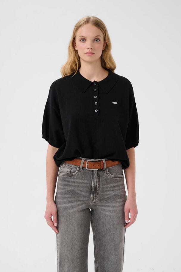 Gestuz - Gztalla Ss Polo Pullover 10910940 - 100017 - Black Strikbluser 