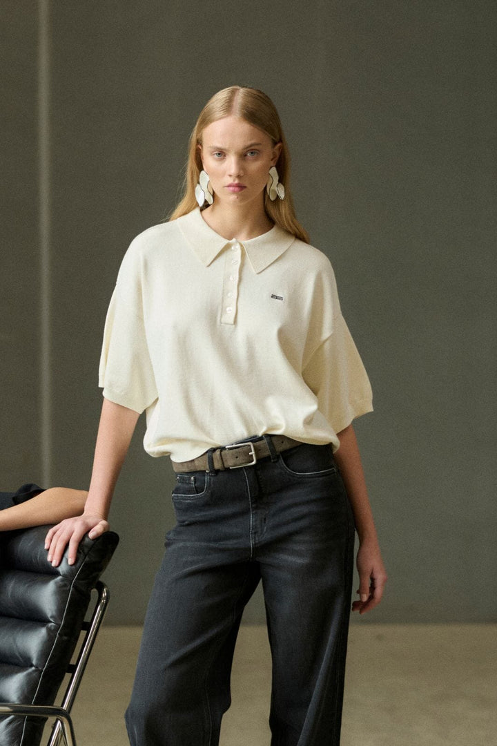 Gestuz - Gztalla Ss Polo Pullover 10910940 - 110103 - Egret Strikbluser 