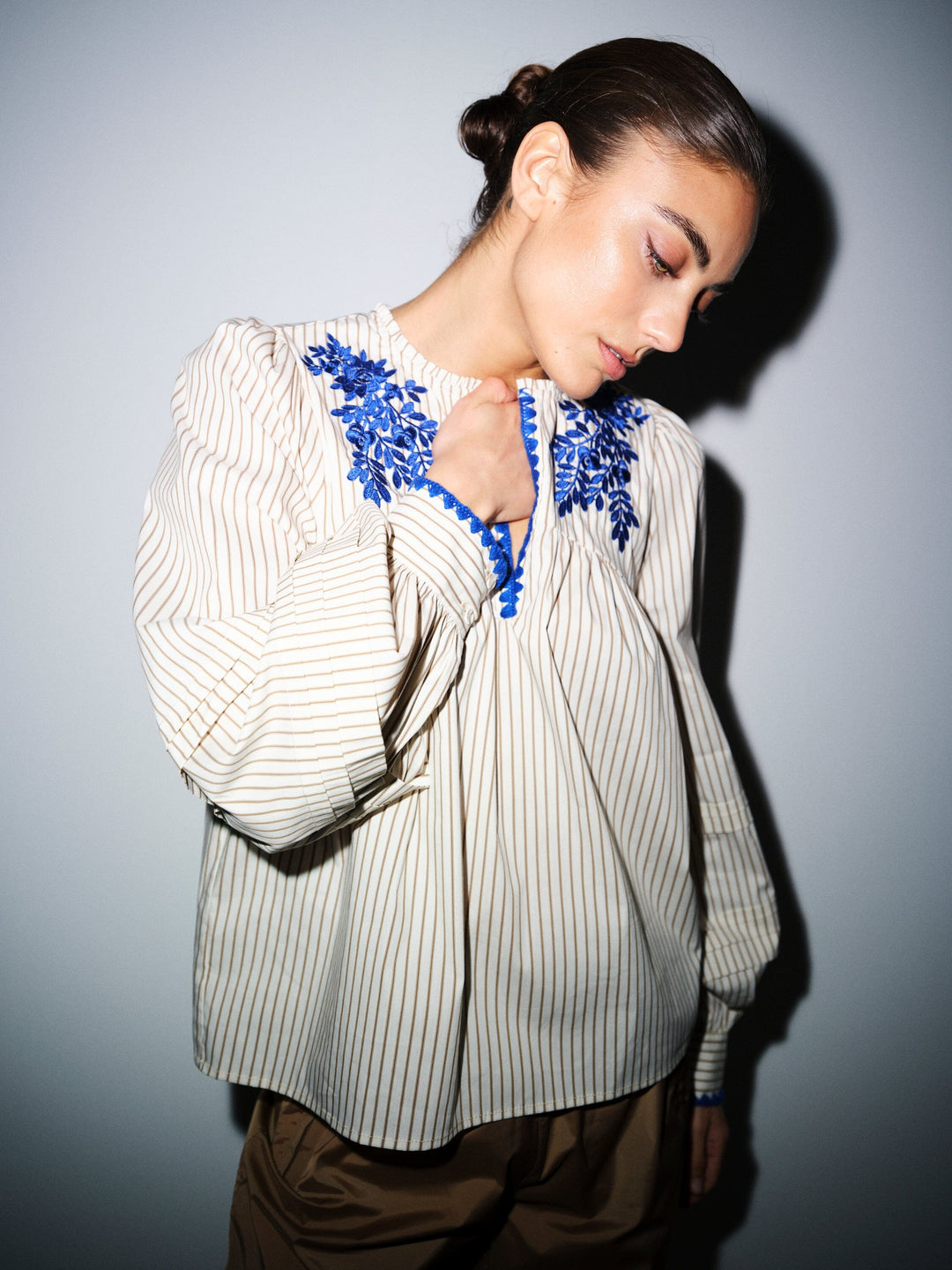 Gossia - Luisago Blouse G3040 - Creme Brown Stripes Bluser 