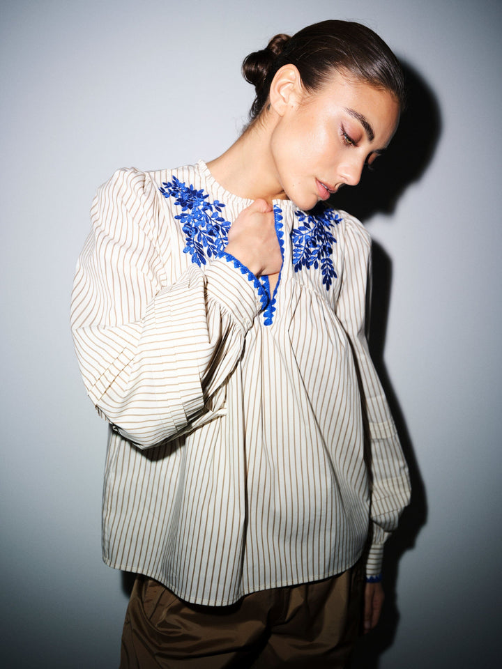 Gossia - Luisago Blouse G3040 - Creme Brown Stripes Bluser 