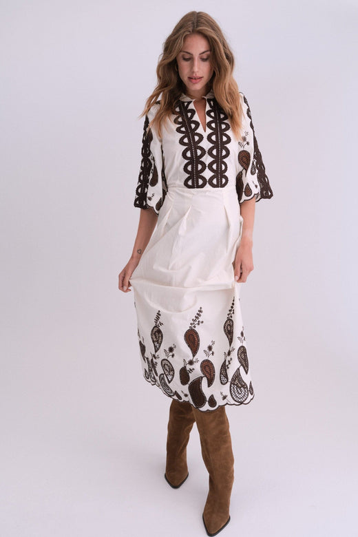 Gossia - Safinago Dress G2842 - Creme - Brown Kjoler 