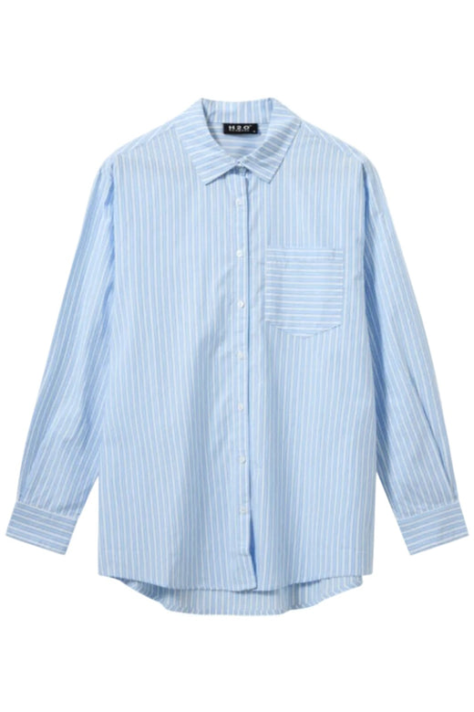 H2O - Rønne Essential Pajamas Shirt L/S 101018-1 - 7092 - Light Blue/White Skjorter 