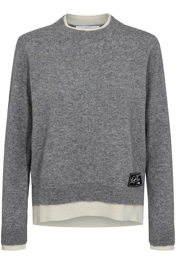 Haute L'Amitié - Cash Two-In-One Pullover HL10302 - Light Grey Melange/ Off-White Strikbluser 
