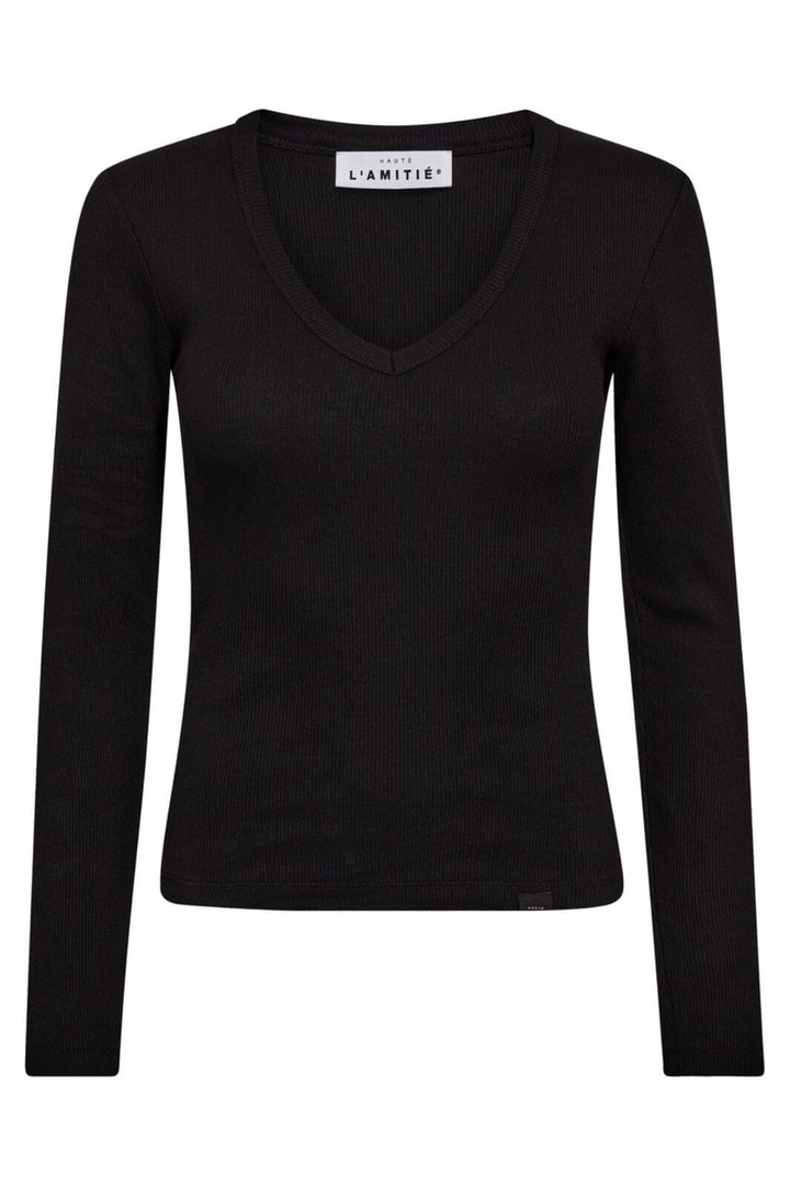 Haute L'Amitié - Deep V Ls Rib Tee HL10822 - Black T-shirts 