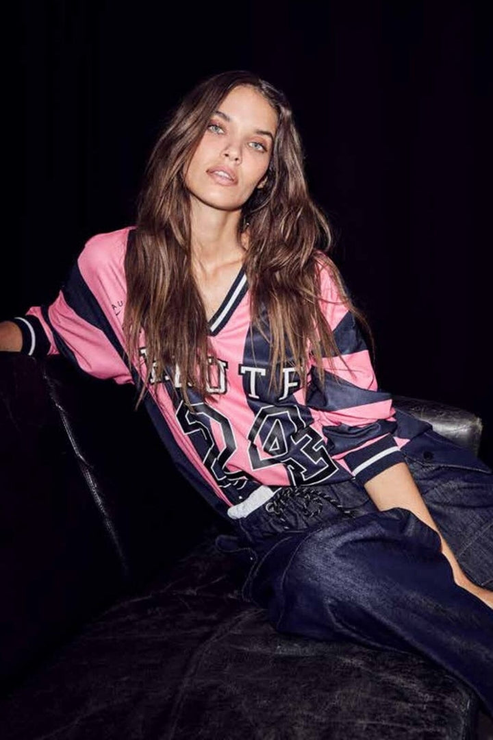 Haute L'Amitié - Hl24 Stripe Football Blouse HL10484 - Navy/Pink