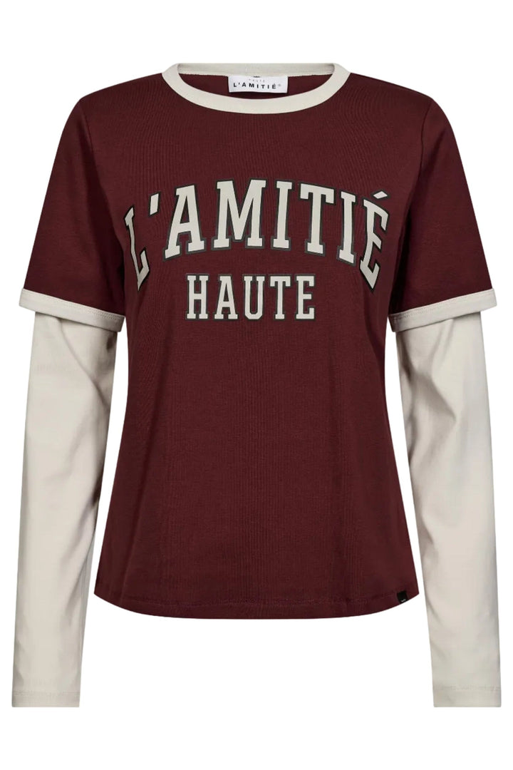 Haute L'Amitié - L'Amitié College Ls Logo Mix Tee Hl11166 - Wine / Pearl T-shirts 