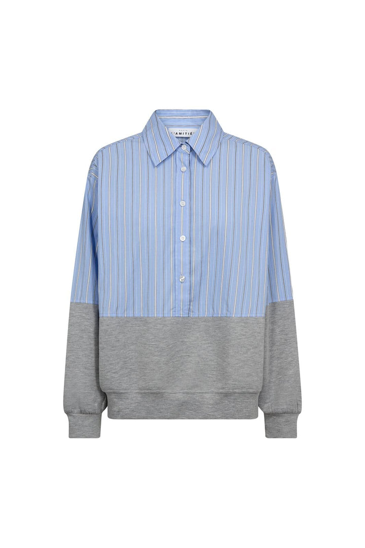 Haute L'Amitié - Sweat Mix Blue Stripe Shirt HL10460 - Pale Blue/ Grey Melangé