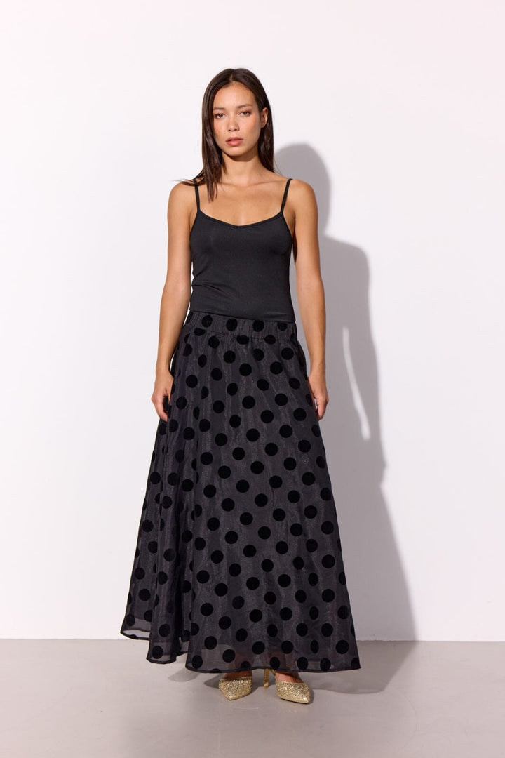 Hunkøn - Bobby Long Skirt 25636 - Black W/Dots