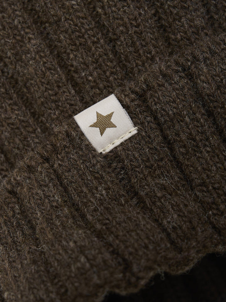 Huttelihut - Hat Knit Alpaca Pompom 460397 - 2503 Dark Brown Melange Huer 