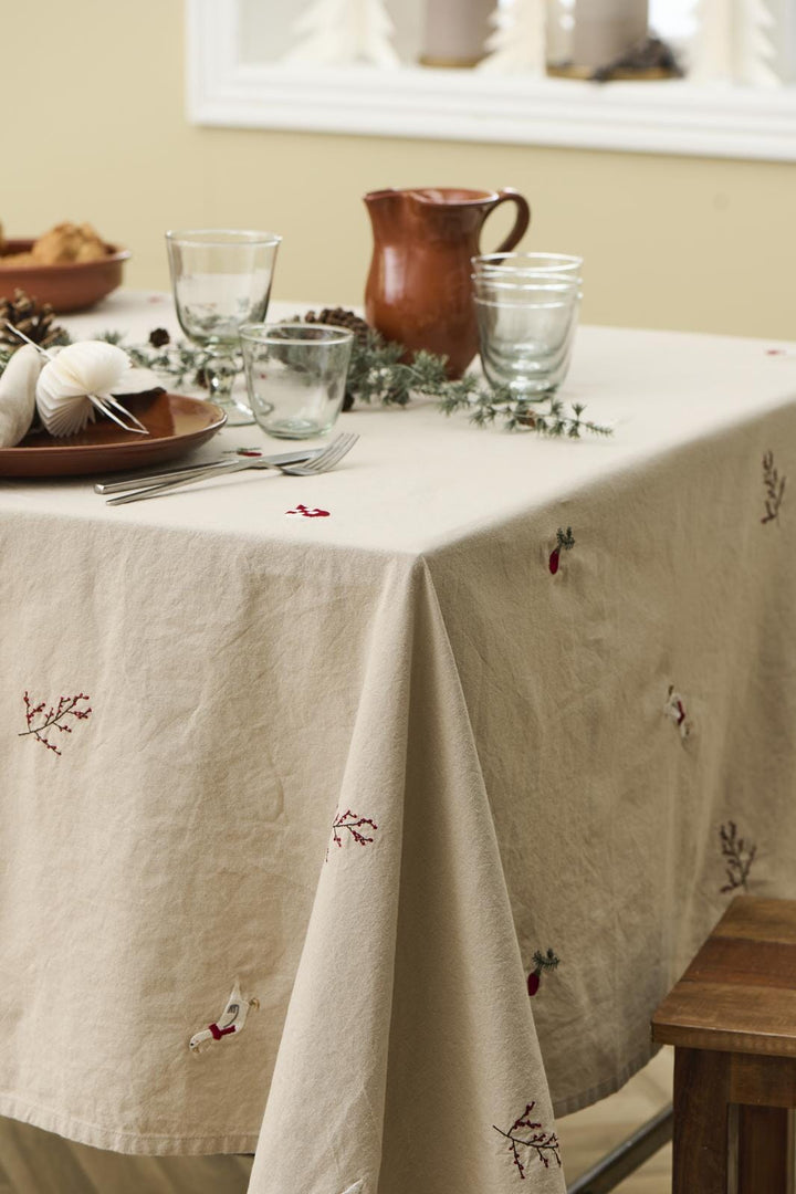 Ib Laursen - Dug Tradition Kvadratisk M/broderede Julemotiver Hørfarvet - 6343-76