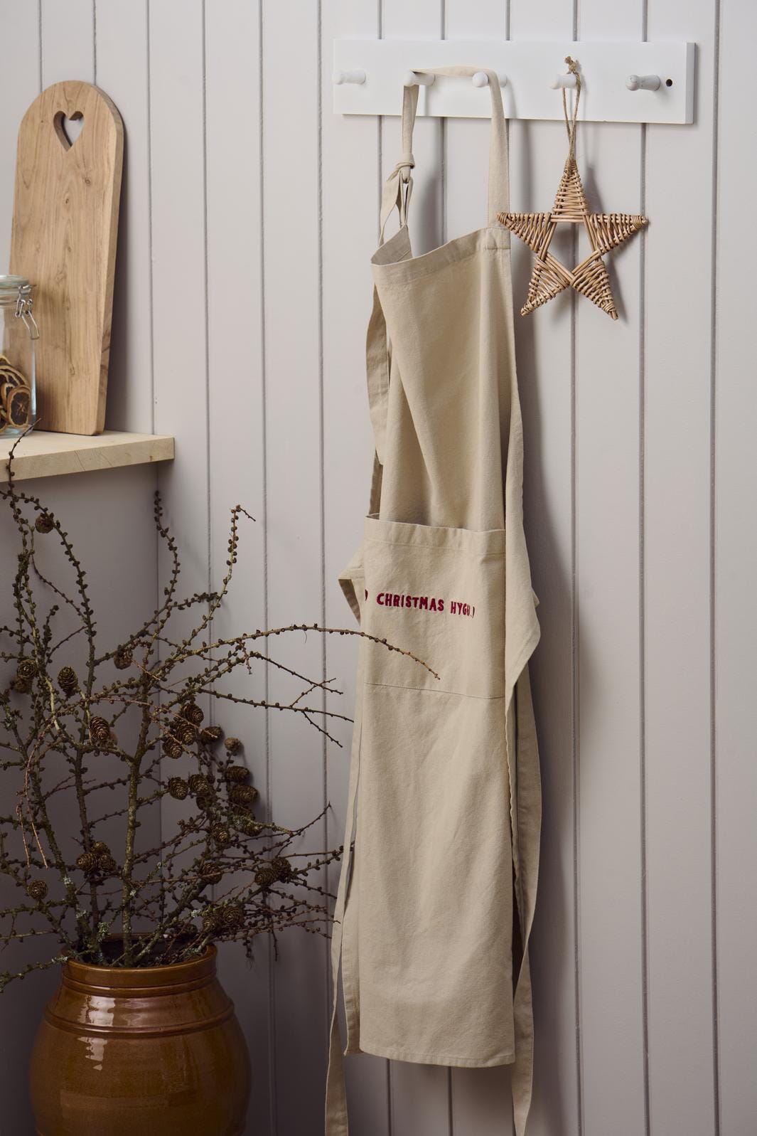 Ib Laursen - Forklæde Christmas Hygge Natur M/rødt Broderi - 63046-33
