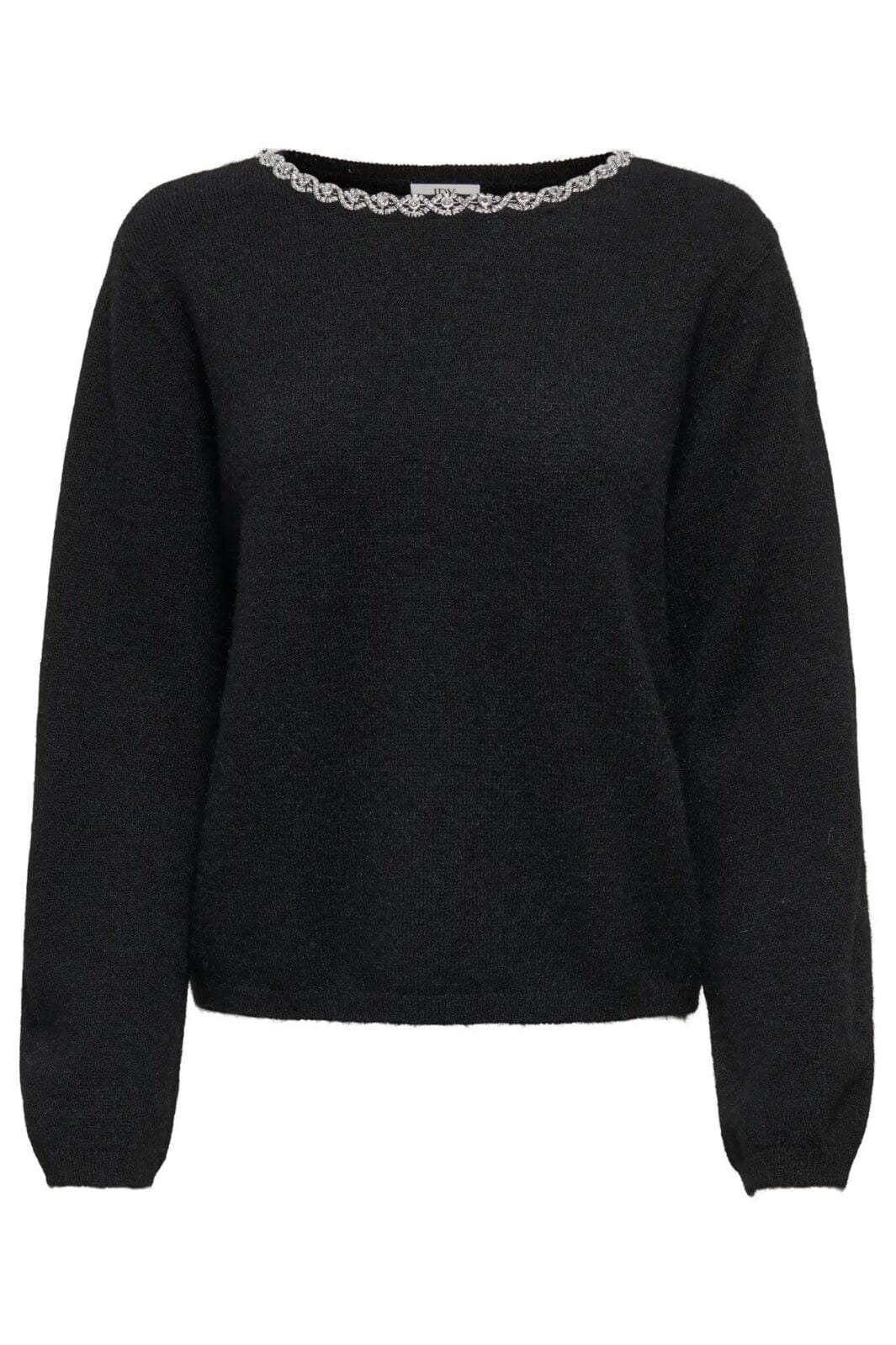 JDY - Jdyalva Life L/S Embellish Pullover Knt - 4907581 Black Silver Embellishment Strikbluser 