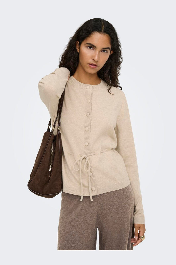 JDY - Jdyamore L/S Tie Cardigan Knt - 5140036 Cement