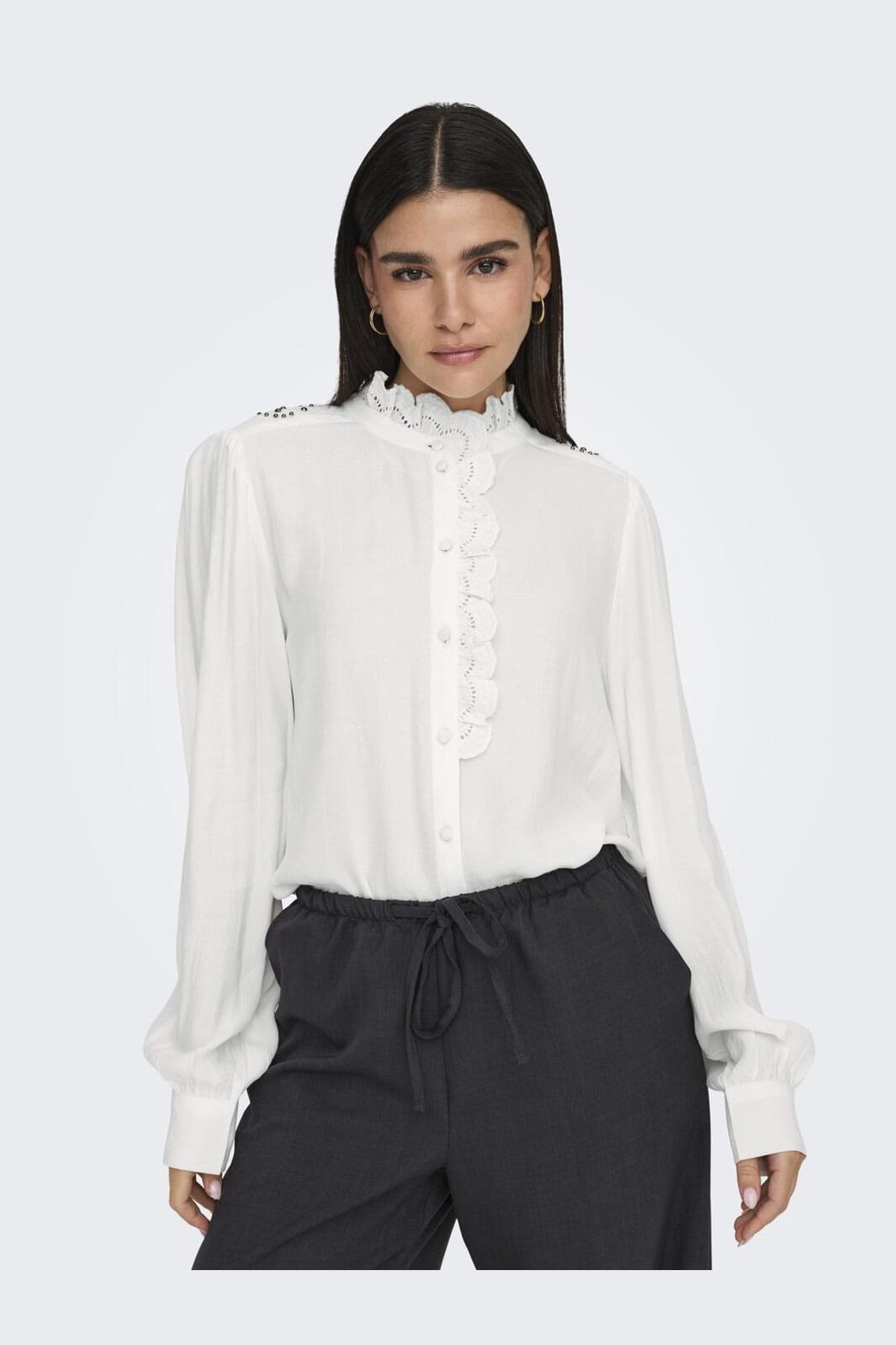 JDY - Jdyamy L/S Frill Shirt - 4746806 Cloud Dancer