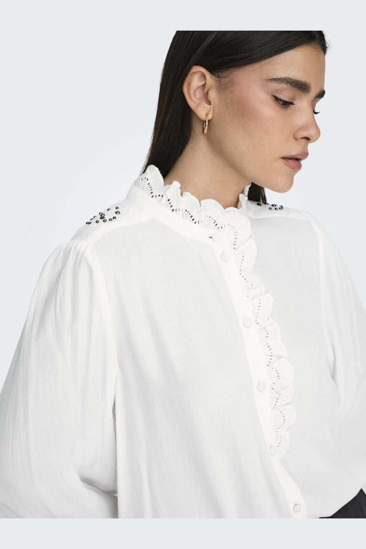 JDY - Jdyamy L/S Frill Shirt - 4746806 Cloud Dancer