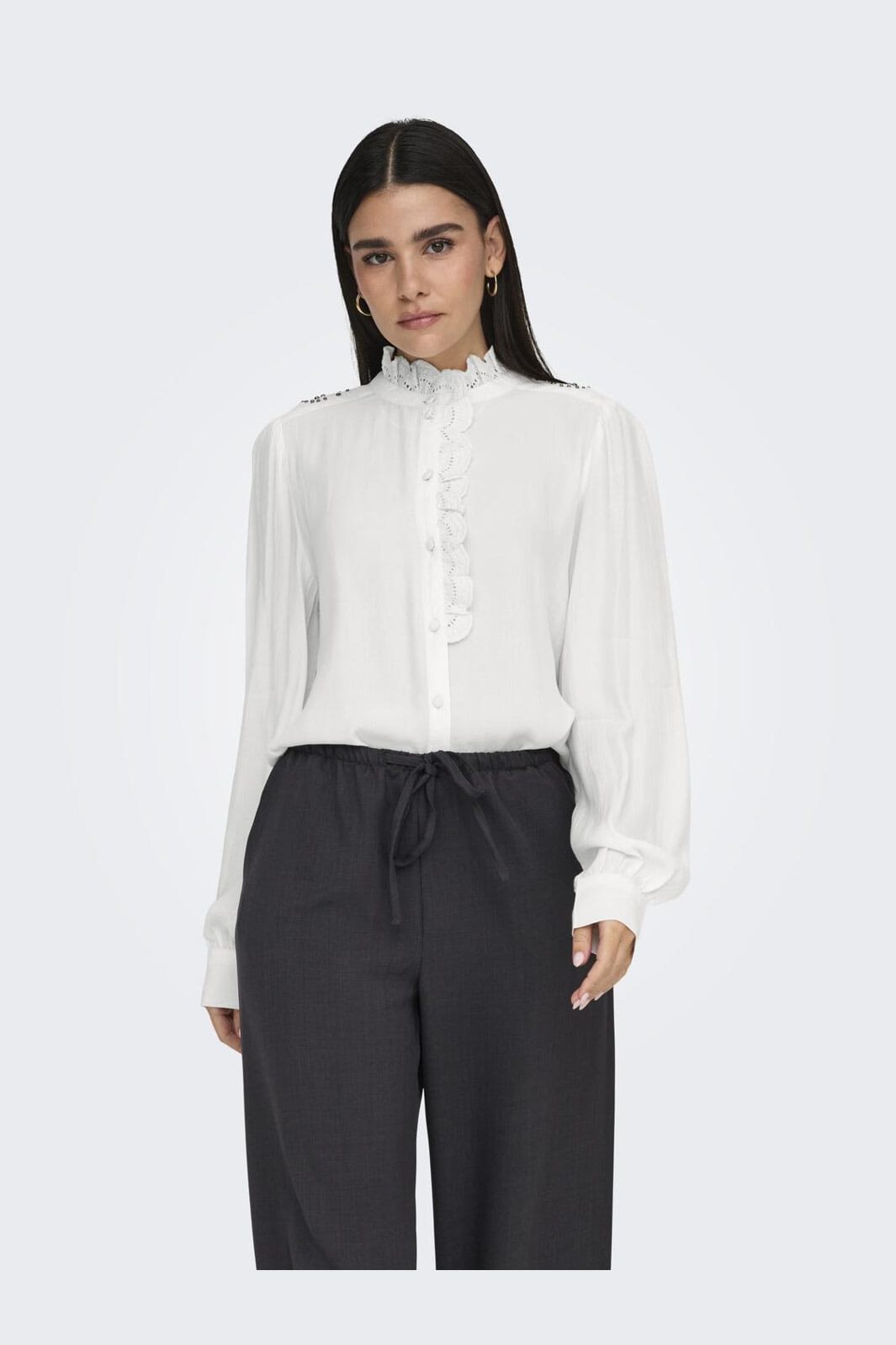 JDY - Jdyamy L/S Frill Shirt - 4746806 Cloud Dancer