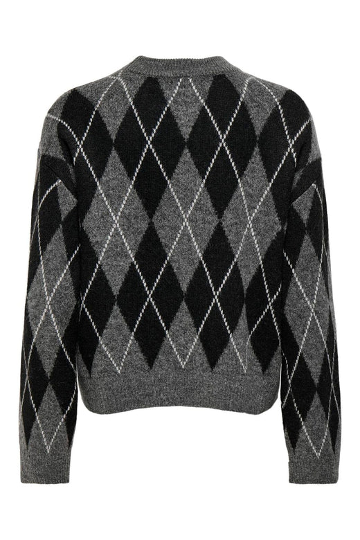 JDY - Jdybianka L/S Argyle Pullover Knt - 5093933 Dark Grey Melange Argyle