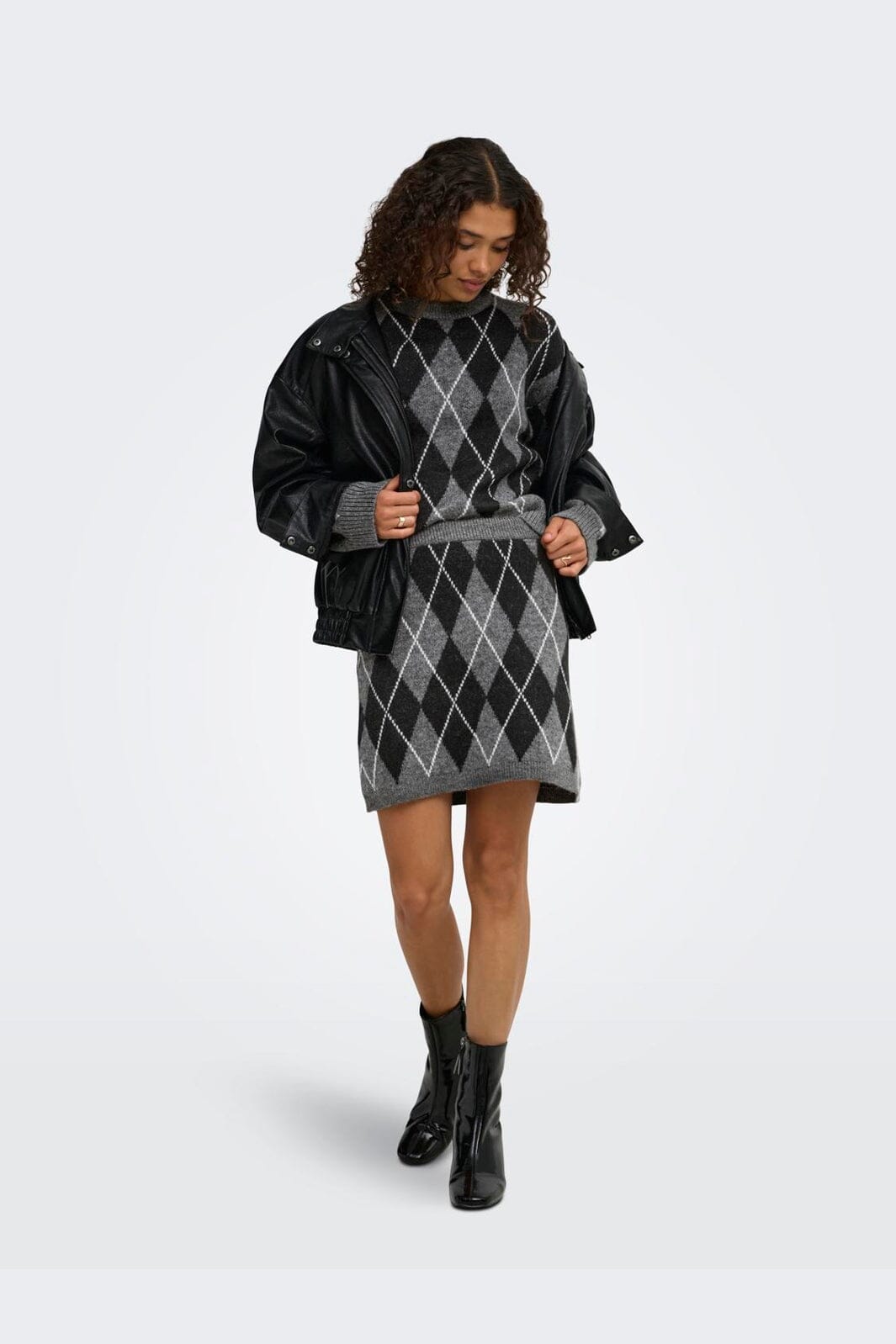 JDY - Jdybianka Skirt Knt - 5147544 Dark Grey Melange Argyle
