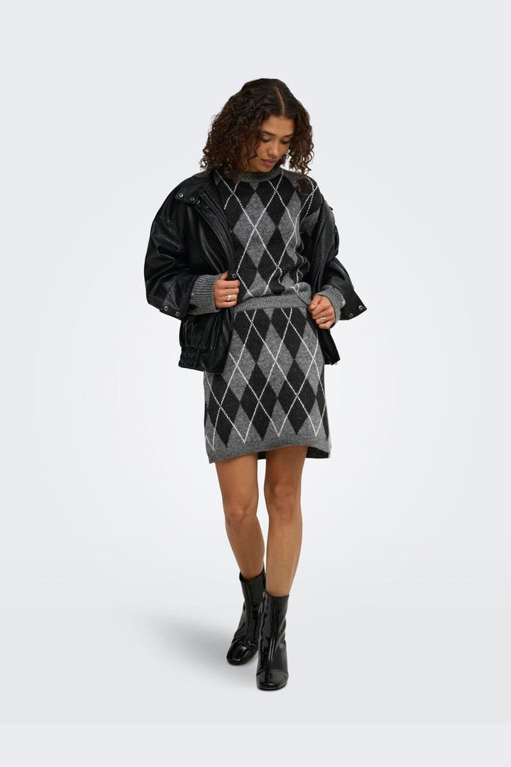 JDY - Jdybianka Skirt Knt - 5147544 Dark Grey Melange Argyle