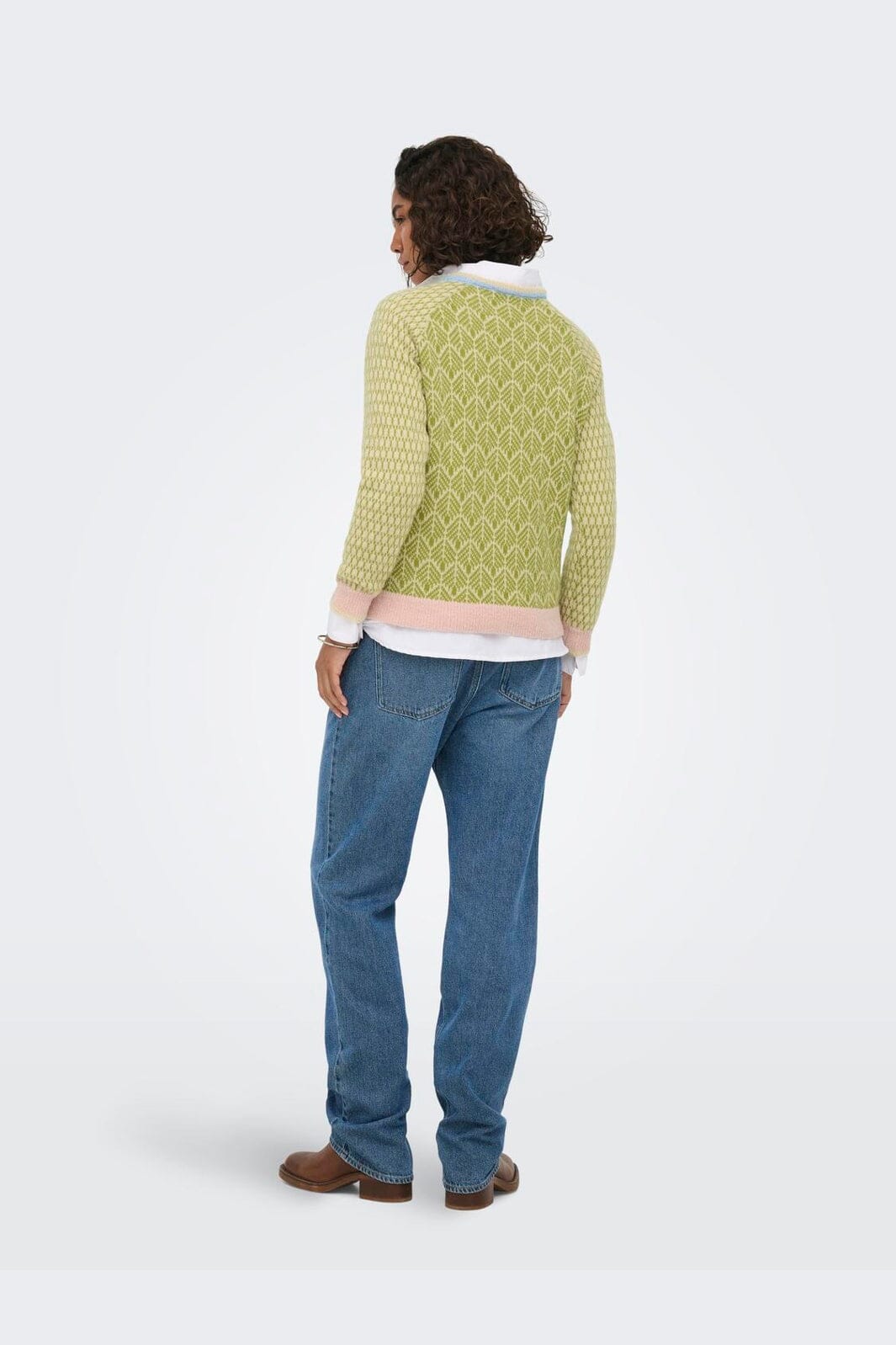 JDY - Jdybryn Life L/S Oneck Jacq Pullover Knt - 5049952 Crème Brûlée W. Woodbine/ Peachskin/ Open Air Jacq.