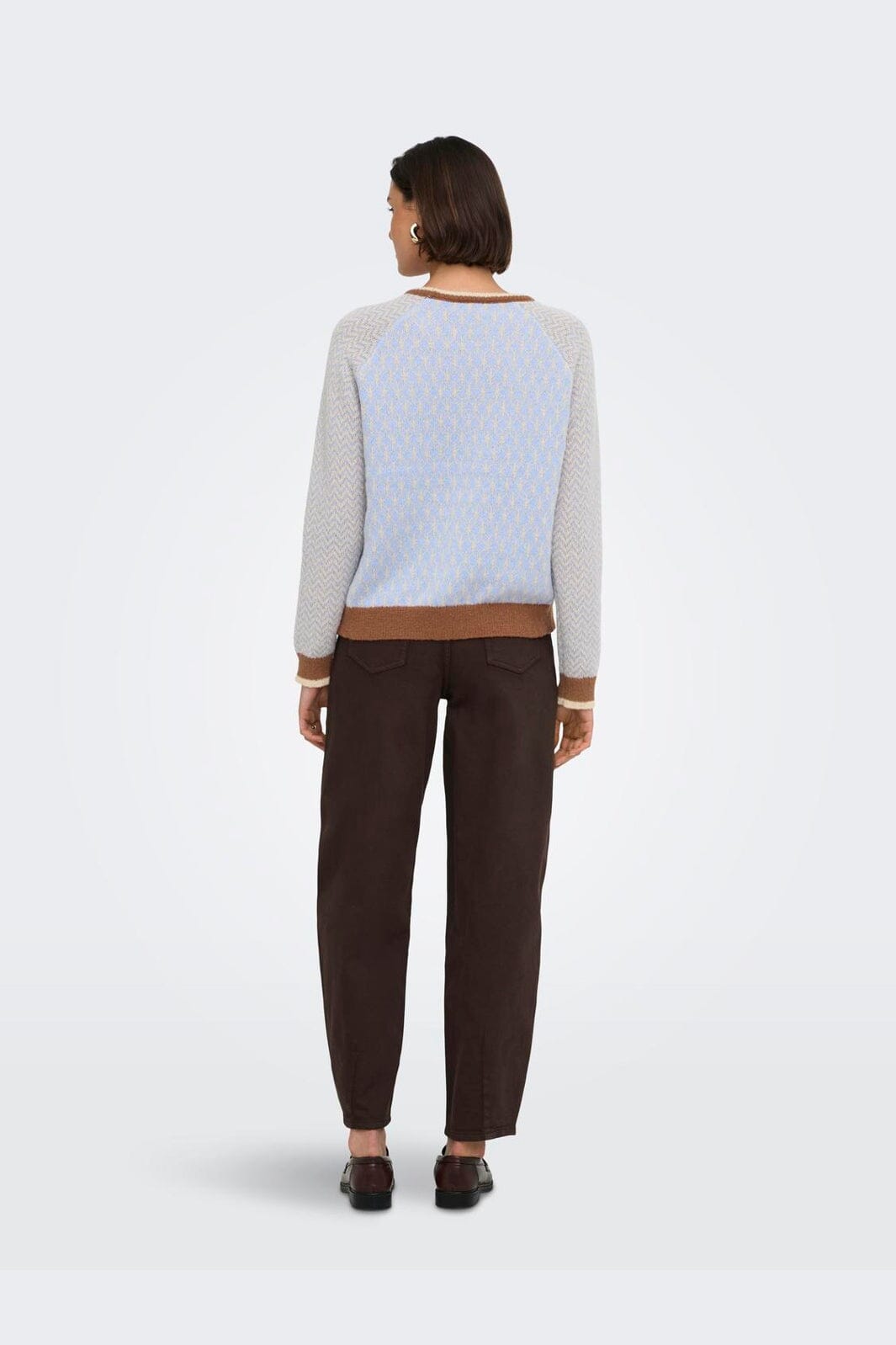 JDY - Jdybryn Life L/S Oneck Jacq Pullover Knt - 5054652 Crème Brûlée W. Toffee/Open Air Jacq.