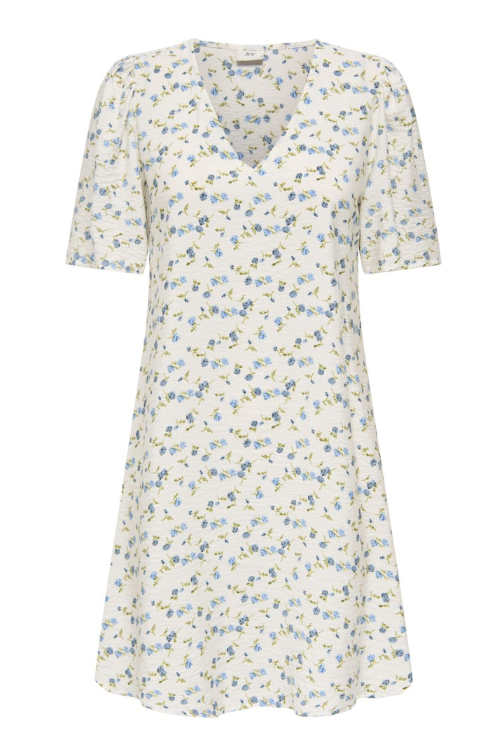 JDY - Jdycarrie 2/4 Short Dress - 4978336 Cloud Dancer Blue Mini Flower Kjoler 