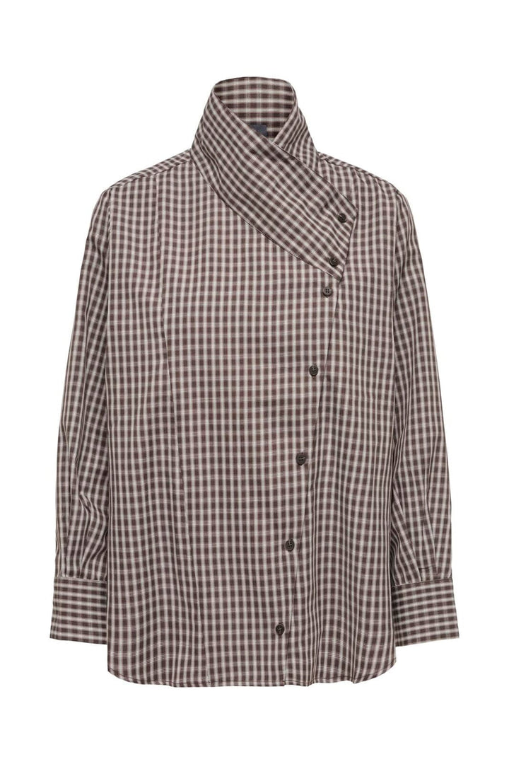 JDY - Jdydemi L/S Assymmetric Shirt - 5256602 Chocolate Torte Cloud Dancer And Light Brown