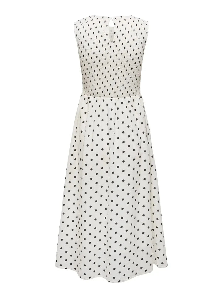 JDY - Jdydiego S/L Smock Midi Dress - 5040556 Cloud Dancer Black Dot Kjoler 