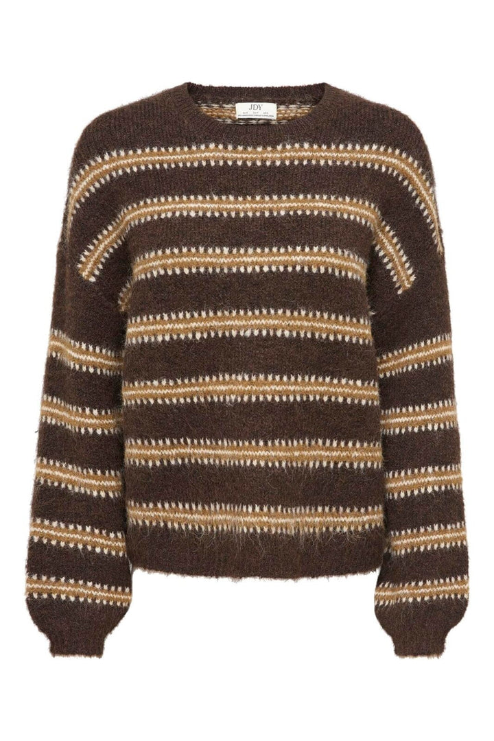 JDY - Jdydina L/S O-Neck Stripe Pullover Knt - 5111615 Chocolate Torte Bison & Cloud Dancer