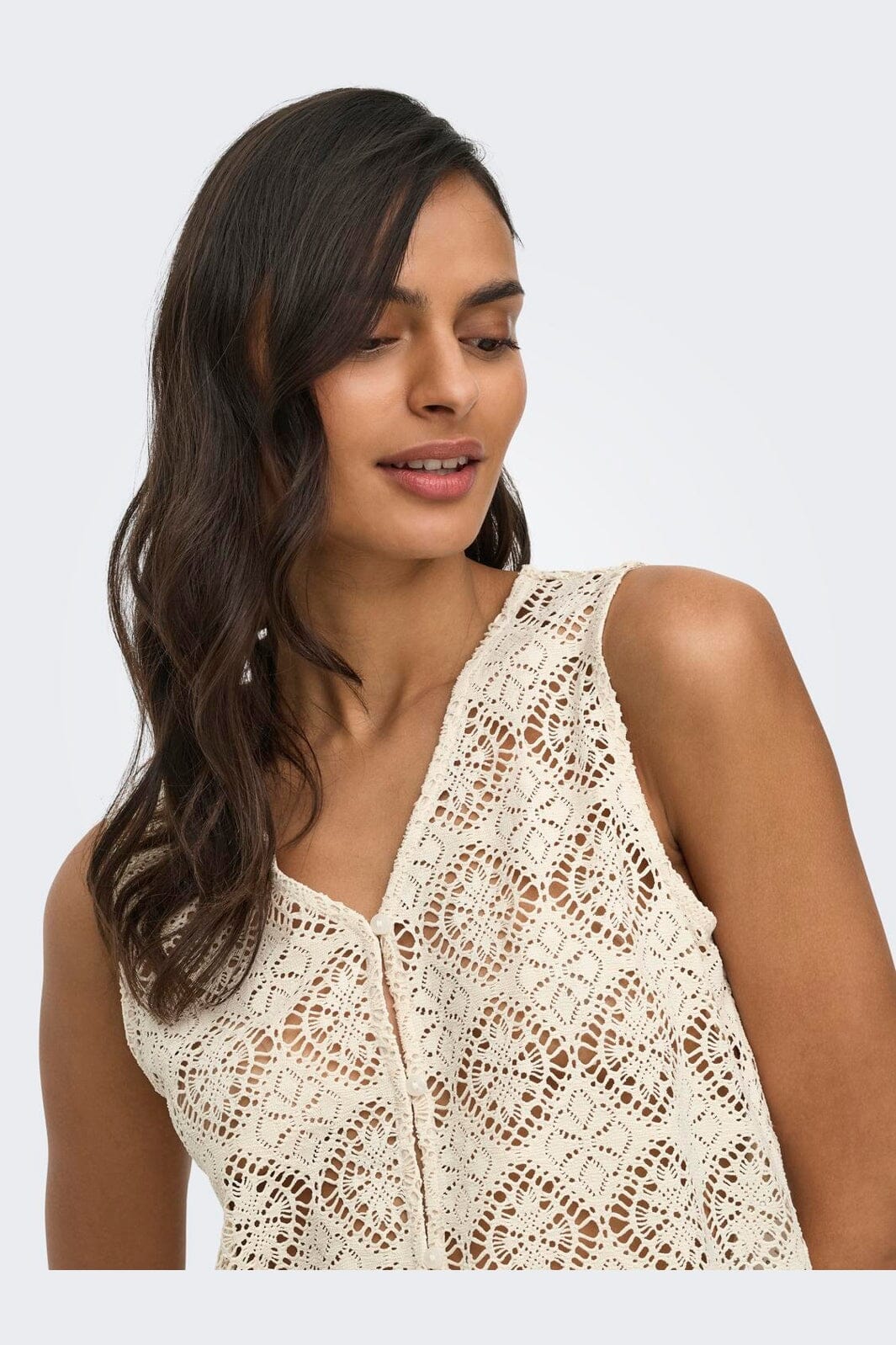 JDY - Jdyeva S/L V Neck Button Top Dia - 5014362 Birch