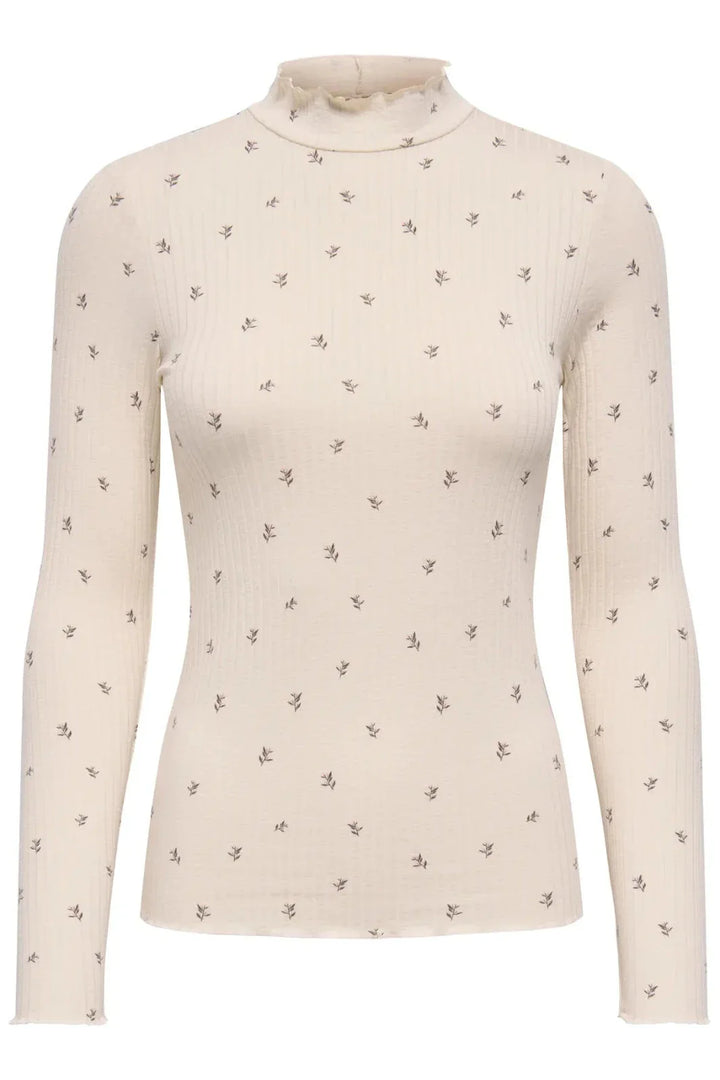 JDY - Jdyfransiska Life L/S Hi-Nck Top - 5067469 Whitecap Gray Pink Lady Flower T-shirts 