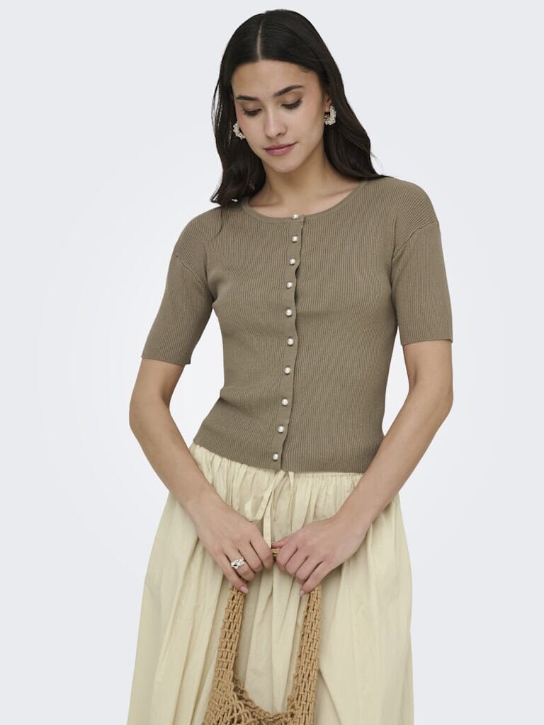 JDY - Jdygaby 2/4 O-Neck Pearl Cardigan Knt - 4968488 Greige Cardigans 