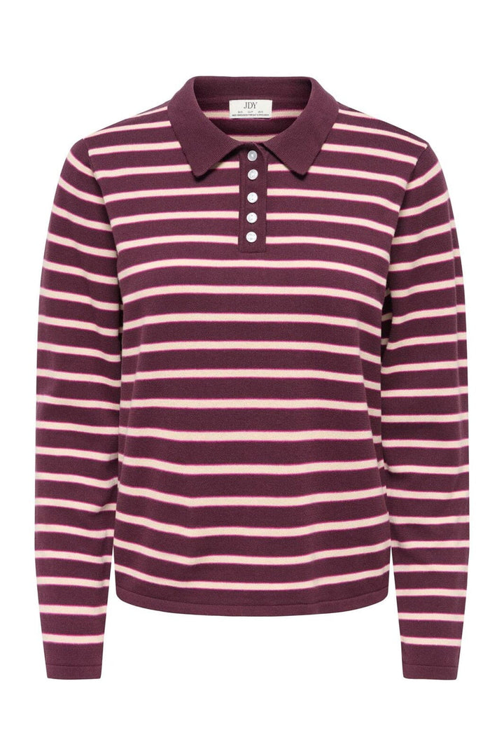 JDY - Jdyina L/S Polo Pullover Knt - 5108258 Sassafras Sandshell / Fuchsia Red
