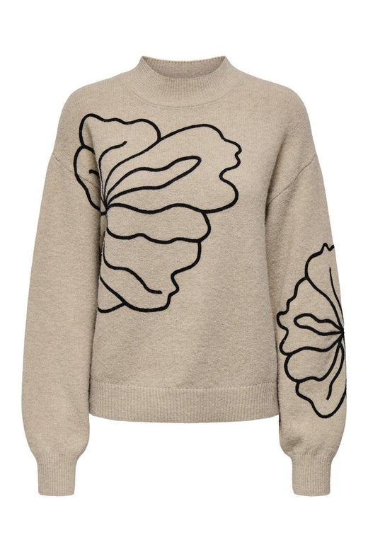 JDY - Jdyjella L/S Flower Pullover Knt - 4769601 Cement Melange