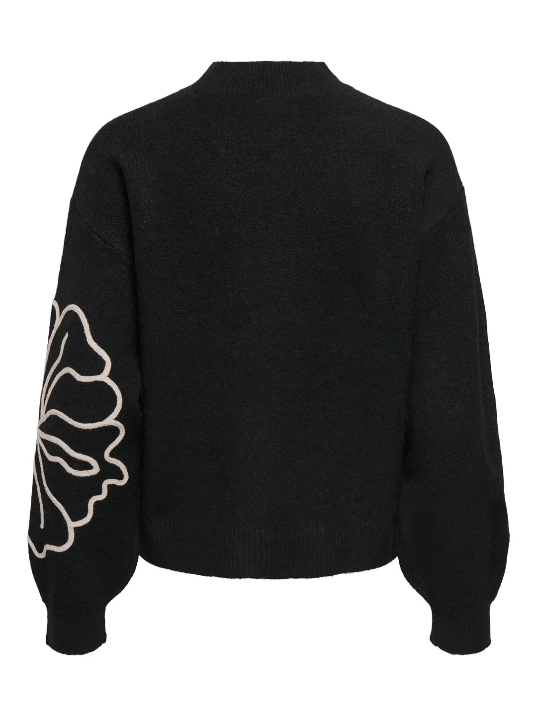 JDY - Jdyjella L/S Flower Pullover Knt - 4907427 Black W. Cement Strikbluser 